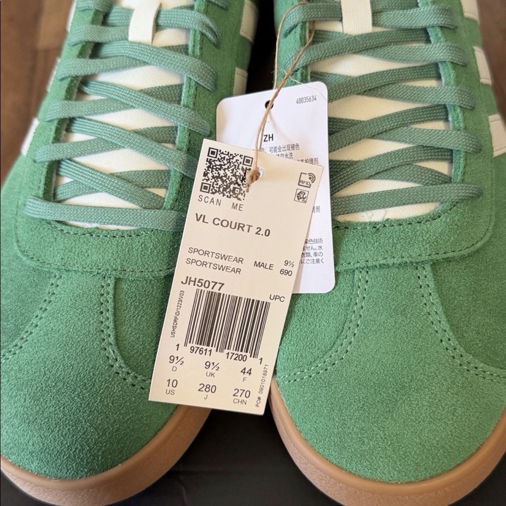 Adidas Men's 10 VL Court 2.0 Sportwear Sneakers Preloved Green Athletic Shoes - Picture 2 of 12